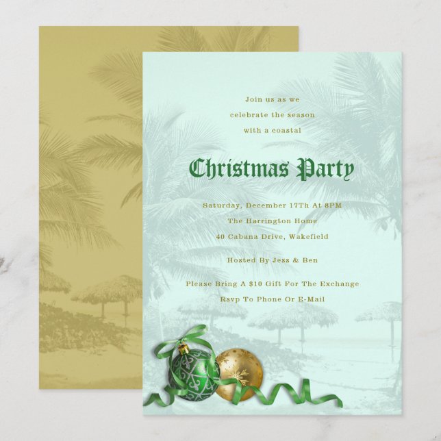 Julfest på stranden Palmträd Inbjudan (Fram/baksida)
