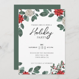Julfest Red Grönt Blommigt Inbjudningar