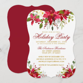 Julfest Red Watercolor Blommigt Poinsettia Inbjudningar