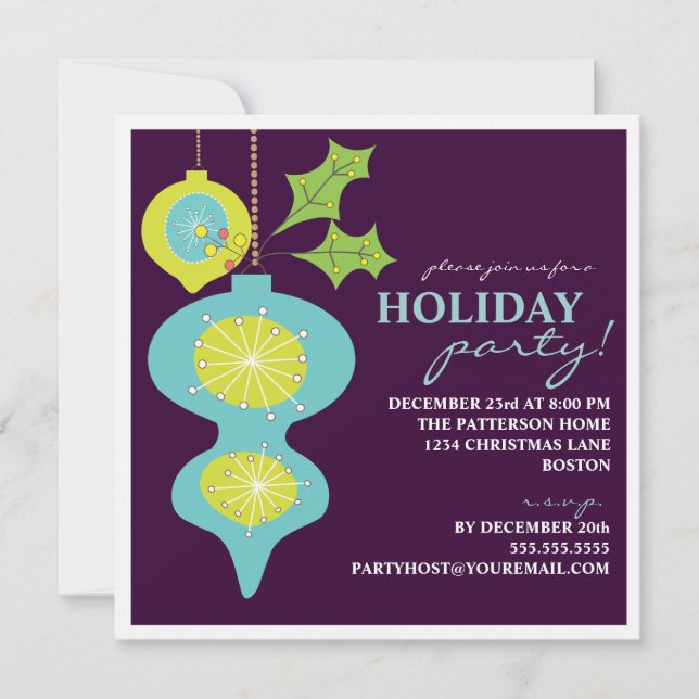 Julfest Retro Turquoise Ornament Inbjudan (Framsida)
