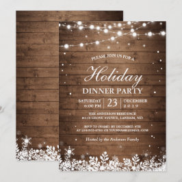Julfest Rustic Wood String Ljus Snöflingor Inbjudningar