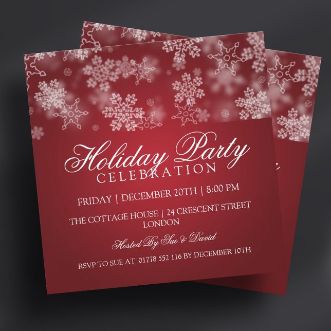 Julfest Snöflingor Red Inbjudningar (Holiday Party Snowflakes Red Invitation)