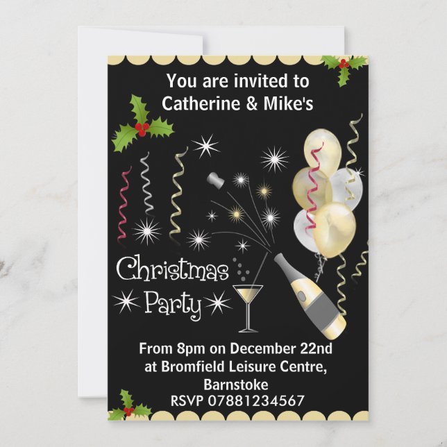 Julfest - Svarta & Guld Inbjudningar (Framsida)