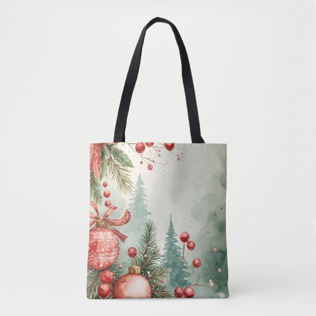Julfest Vibe Watercolor Tote Tygkasse (Framsida)