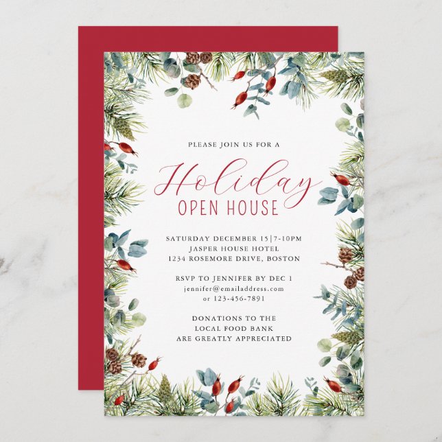 Julfest Vinter Botaniska jul Party Inbjudningar (Fram/baksida)