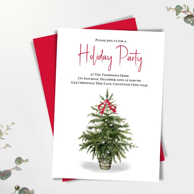 Julfest Watercolor Julgran Party Inbjudningar (Watercolor Christmas tree holiday party invitation.)