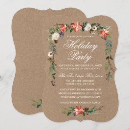 Julfest Watercolor Poinsettia Kraft Inbjudningar
