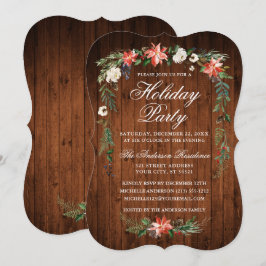 Julfest Wood Watercolor Poinsettia Inbjudningar