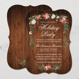 Julfest Wood Watercolor Poinsettia Inbjudningar