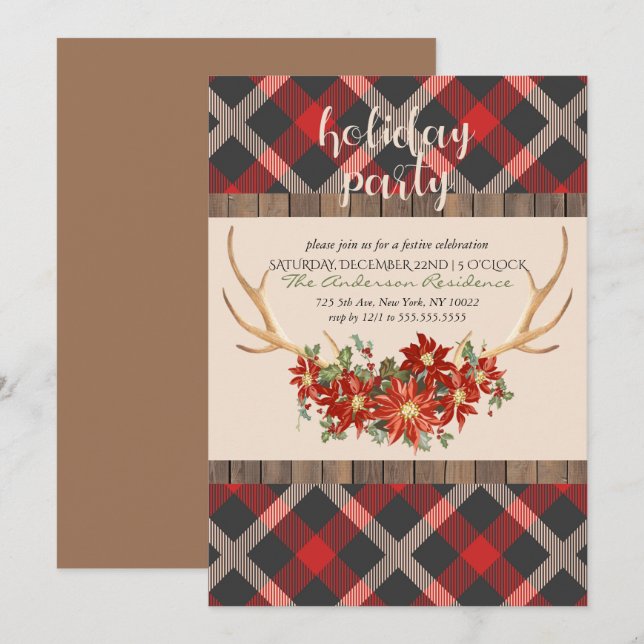 Julfest Woodland Antlers Inbjudningar (Fram/baksida)