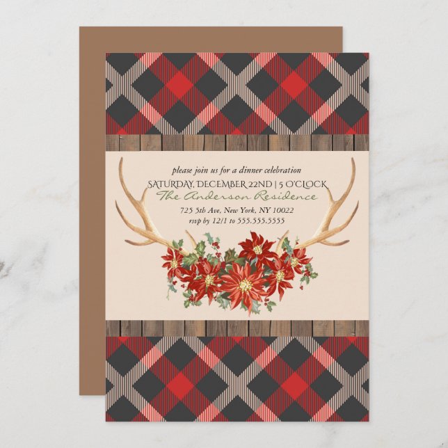 Julfest Woodland Antlers Inbjudningar (Fram/baksida)