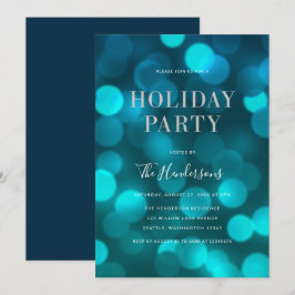 Julfesten Aqua Blue Bokeh Ljus Faux Silver Inbjudningar