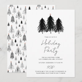 Julfesten Black White jul Gräs Träd Inbjudningar