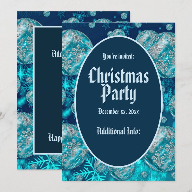 Julfesten Blue Snowflake Bubbles Inbjudningar (Fram/baksida)