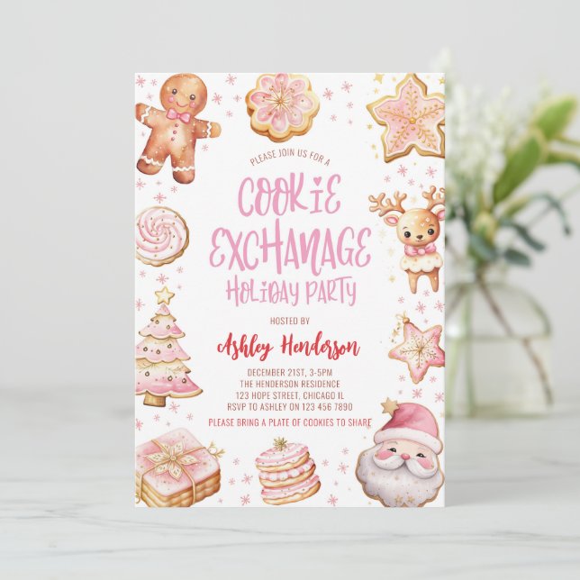 Julfesten Cookie Exchange Rosa-jul Inbjudningar (Stående Fram)