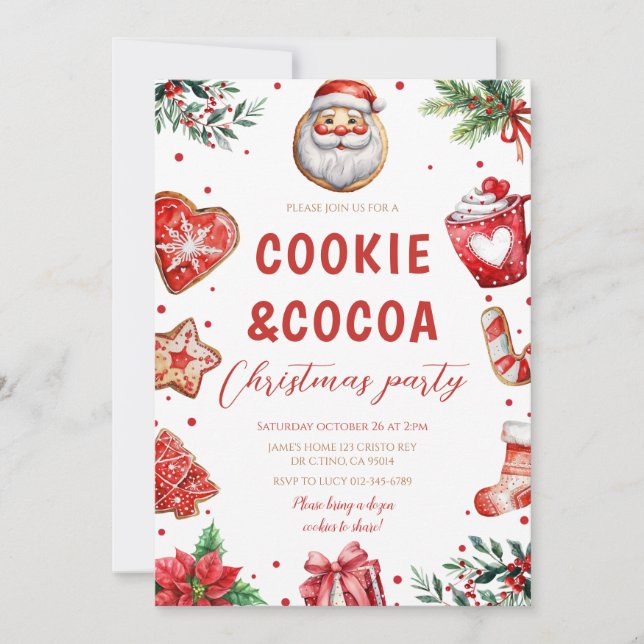 Julfesten Cute Cookies och Cocoa-julen Inbjudningar (Framsida)