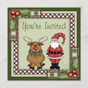 Julfesten Cute Santa and Reindeer Inbjudningar
