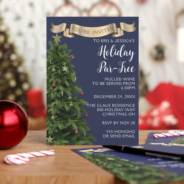 Julfesten elegant Navy Blue Julgran Inbjudningar (Add your holiday party details to this festive Christmas tree invitation and par-tree!)