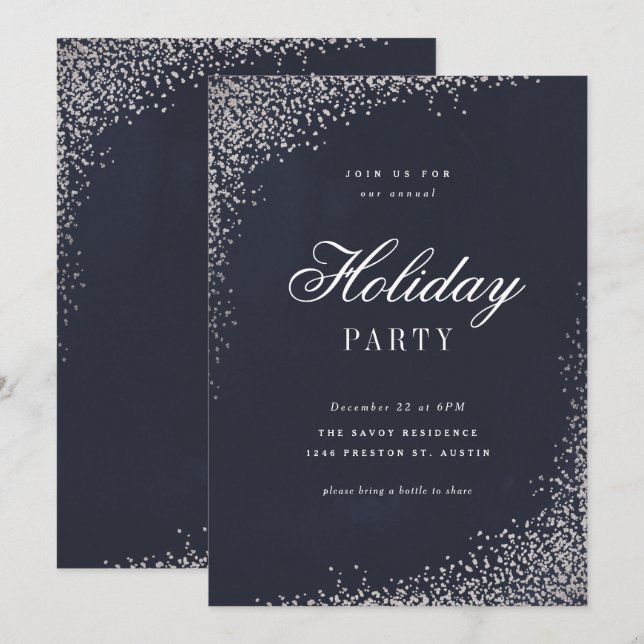 Julfesten elegant Silver Foil Script Inbjudningar (Fram/baksida)