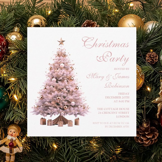 Julfesten elegant vid Guld vid Julgran Inbjudningar (Elegant Rose Gold Christmas Tree Holiday Party Invitation)