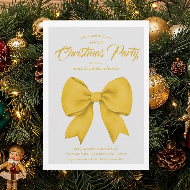 Julfesten för julen i Guld Bow Inbjudningar (Festive Gold Bow Christmas Holiday Party Invitation)