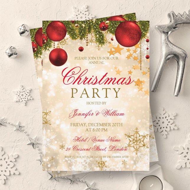 Julfesten för julen i Guld Inbjudningar (Festive Gold Christmas Holiday Party Invitation)