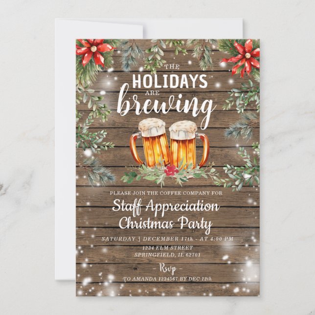 Julfesten för Julpersonal i Cocktail Rustic Wood Inbjudningar (Framsida)