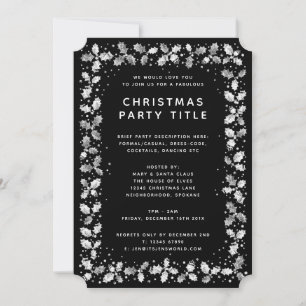 Julfesten Formell svart + vit Löv Inbjudningar