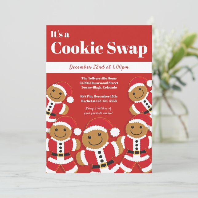 Julfesten Gingerbröd Santa Cookie Swap Inbjudningar (Stående Fram)