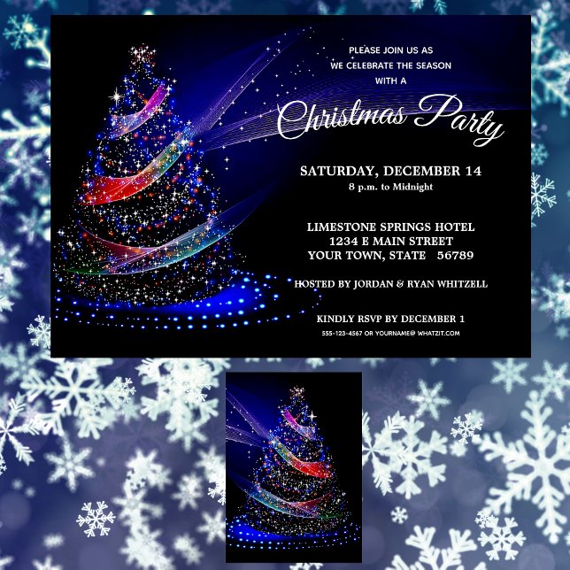 Julfesten Glittery Julgran Navy Starry Inbjudningar (Skapare uppladdad)