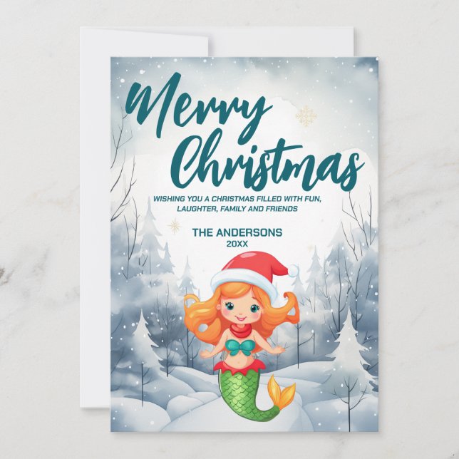 Julfesten God jul träd snö Julkort (Framsida)