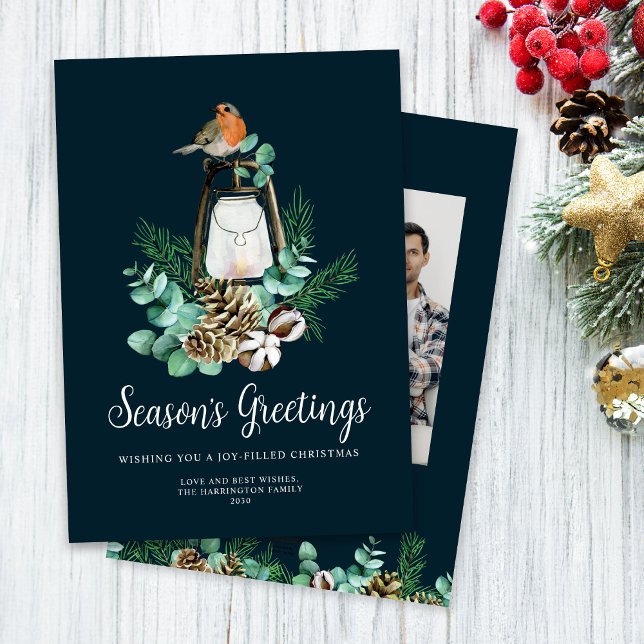 Julfesten - Greetings Blue Photo Julkort (Skapare uppladdad)