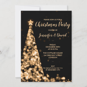 Julfesten guld & Black Julgran Inbjudningar