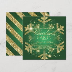 Julfesten guld och Grönt Glitter Snowflake Julafto Inbjudningar
