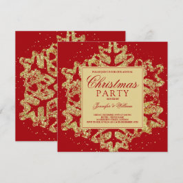 Julfesten guld & Red Glitter Elegant Julafton Inbjudningar