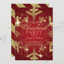 Julfesten Guld & Red Glitter Snowflake Julafton Inbjudningar