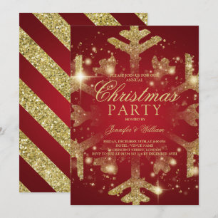 Julfesten Guld & Red Glitter Snowflake Julafton Inbjudningar