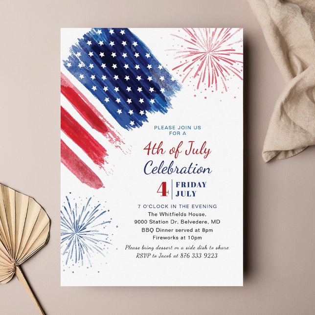 julfesten  i juli Independence day Inbjudningar (4th of July Party Invitation Front View)