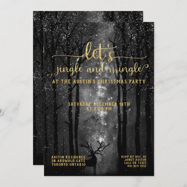 Julfesten Jingle & Mingle Celestial Woodland Inbjudningar (Fram/baksida)