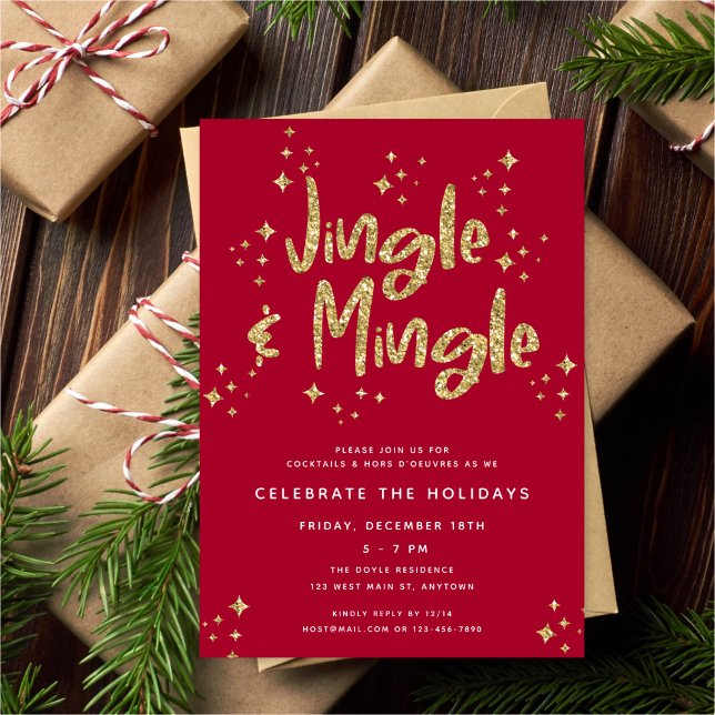 Julfesten Jingle & Mingle Faux Guld Glitter Inbjudningar (Skapare uppladdad)
