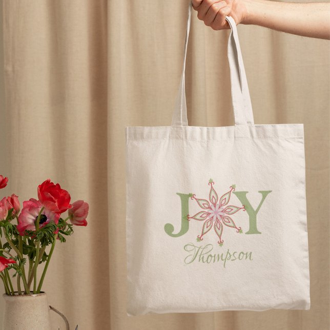 Julfesten Joy Typography Whimsical Tygkasse (Festive Christmas joy typography tote bag with whimsical holiday lettering design.)