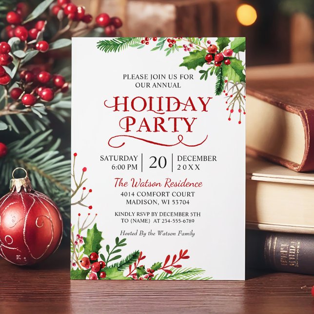 Julfesten Jul Holly Berries Rustic Chic  Inbjudningar (Skapare uppladdad)