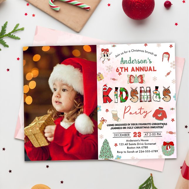 Julfesten Kidsmas Jul Födelsedagsfest Inbjudningar (Skapare uppladdad)