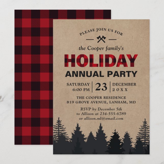 Julfesten Lumberjack Red Buffalo Play Forest Inbjudningar (Fram/baksida)