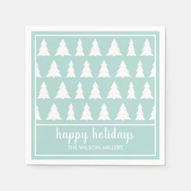 Julfesten Mint Grönt White Träd Mönster Namn Pappersservett (Framsidan)