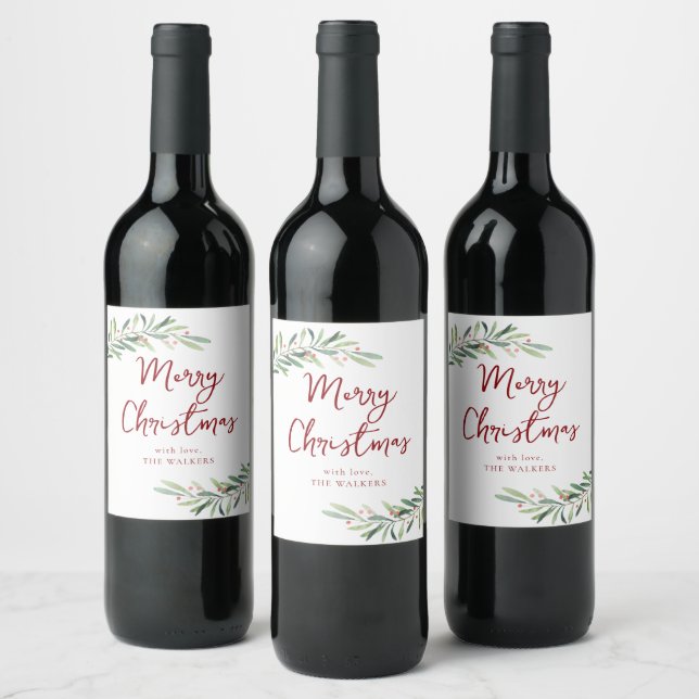 Julfesten Modern Script God jul Vinflaska Etikett (Flaskor)