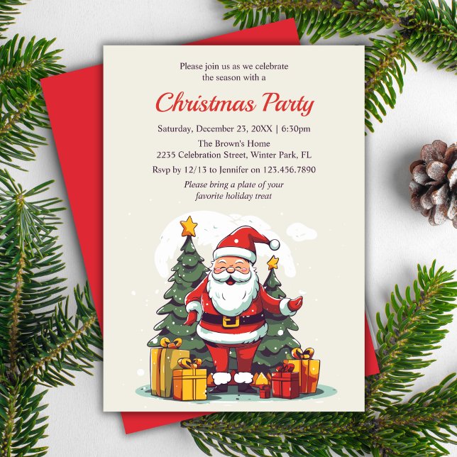 Julfesten Modern Watercolor Santa Inbjudningar (Modern Watercolor Santa Christmas Holiday Party Invitation)