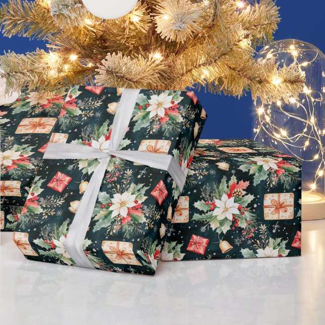 Julfesten Poinsettia Flowers Presentpapper (Helgdagar)