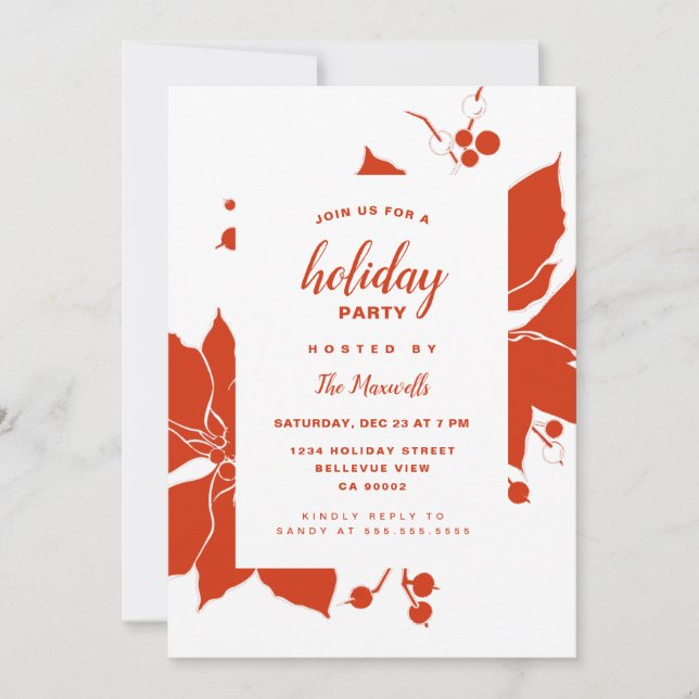 Julfesten Poinsettia Red Graphic Inbjudningar (Framsida)