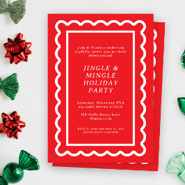 Julfesten Red and White Simple Scallop Inbjudningar